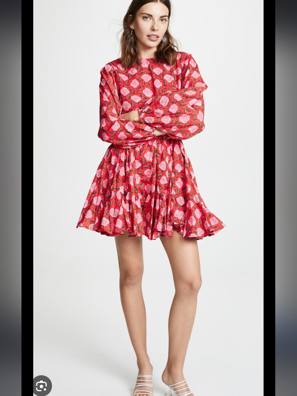 RHODE Ella Dress  Red Floral Long-Sleeve XS